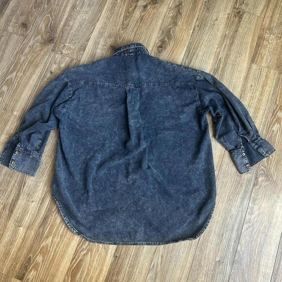 Zara Woman Gray/Black Acid Wash Denim Button-Up Shirt With 3/4 Sleeves Medium - Picture 6 of 6